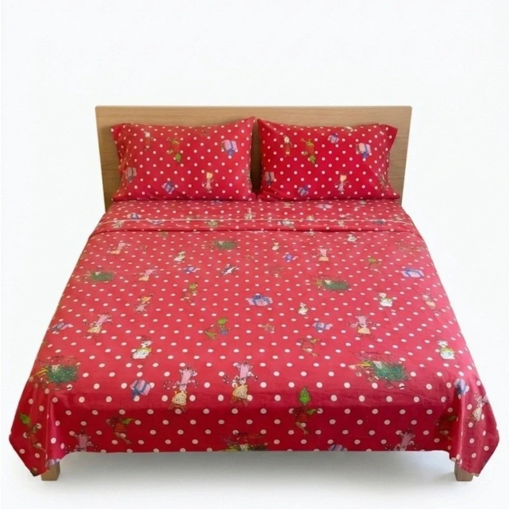 Lot of 2 Pottery Barn Kids Dr. Seuss The Grinch Full Sheet Sets Red & White‎